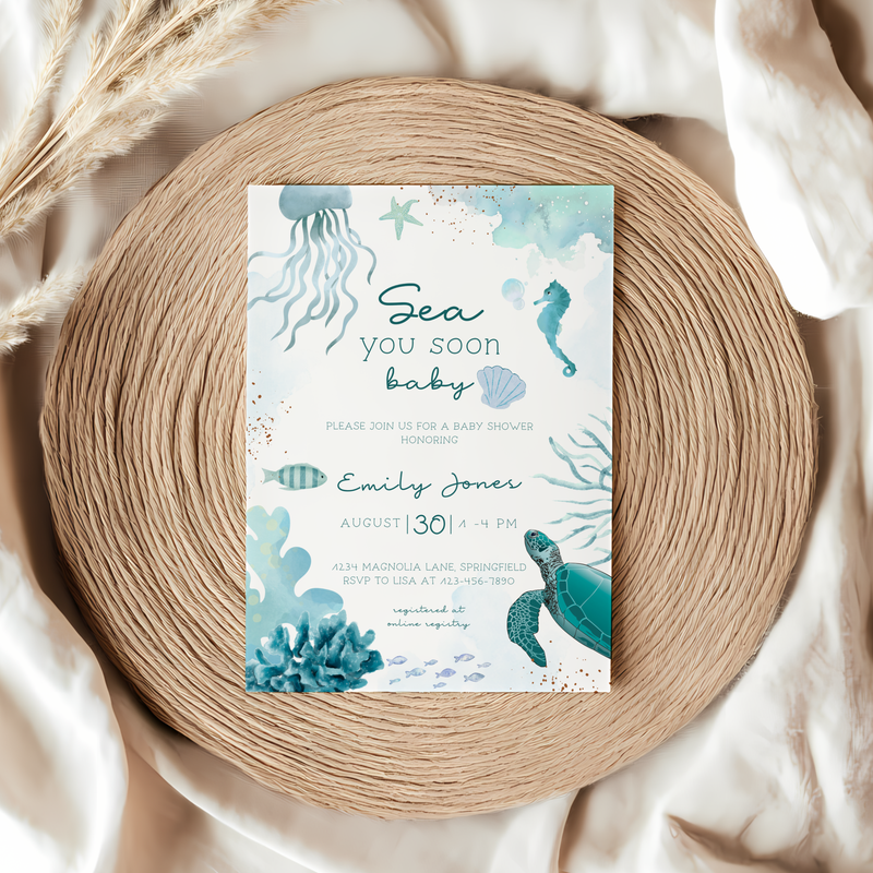 Baby Shower Invitation - Sea You Soon Baby Under The Sea Animals BS158