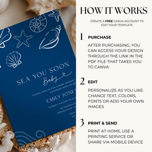 Sea You Soon Baby Shower Invitation Dark Navy BS279