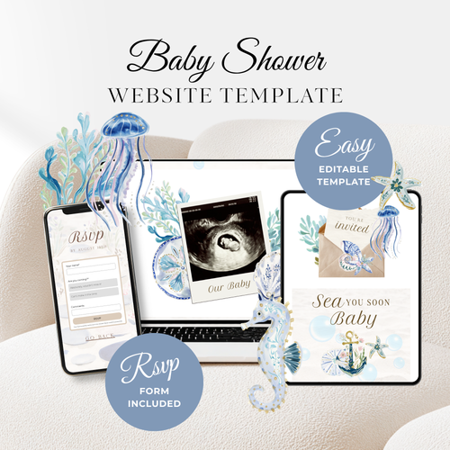 Sea You Soon Baby Shower Website Template - Under The Sea RSVP Website BS301