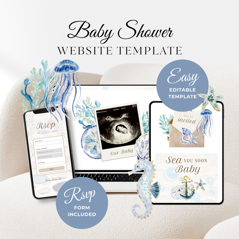 Sea You Soon Baby Shower Website Template - Under The Sea RSVP Website BS301
