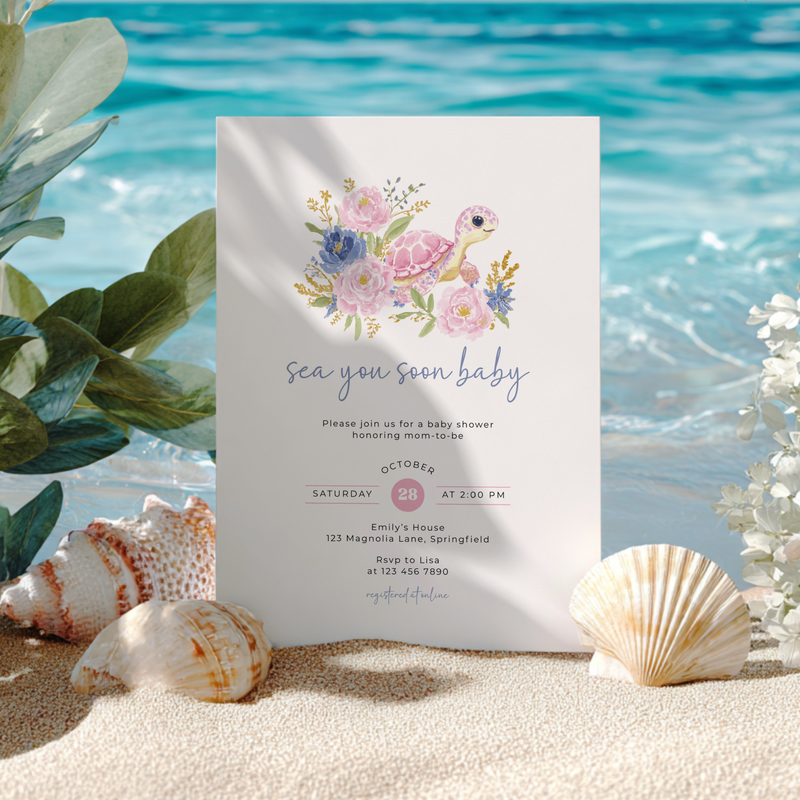 Sea You Soon Sea Turtle Baby Shower Invitation BS283