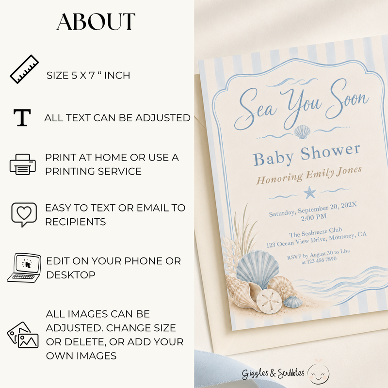 Sea You Soon Coastal Baby Shower Invitation BS318
