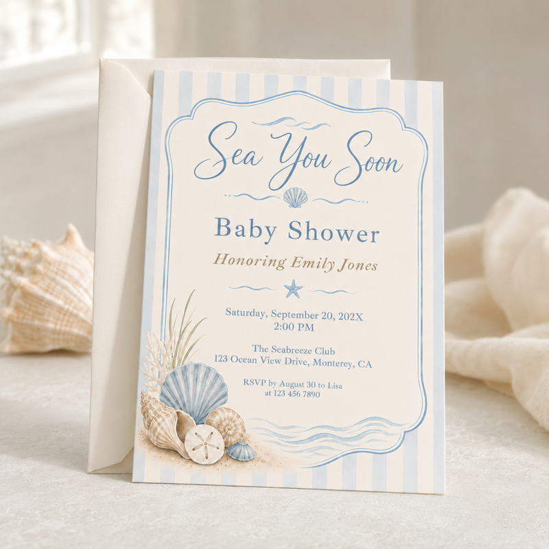 Sea You Soon Coastal Baby Shower Invitation BS318