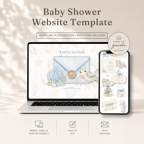 Sea You Soon Baby Shower Website Invitation with RSVP BS318