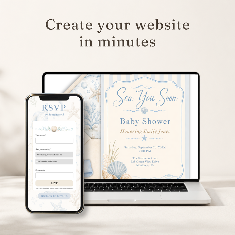 Sea You Soon Baby Shower Website Invitation with RSVP BS318