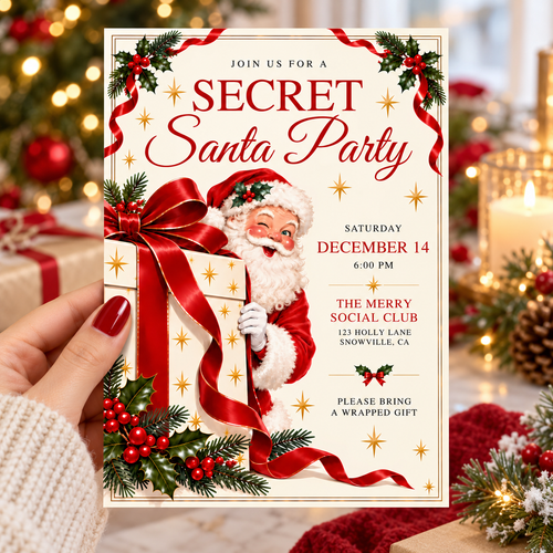 Secret Santa Christmas Invitation – Holiday Gift Exchange L196