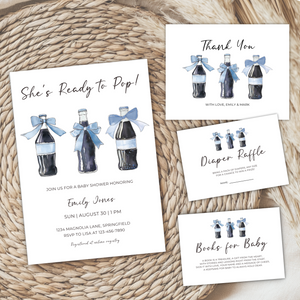 Baby Shower Invitation Bundle - Blue She's Ready To Pop Soda Theme BS153