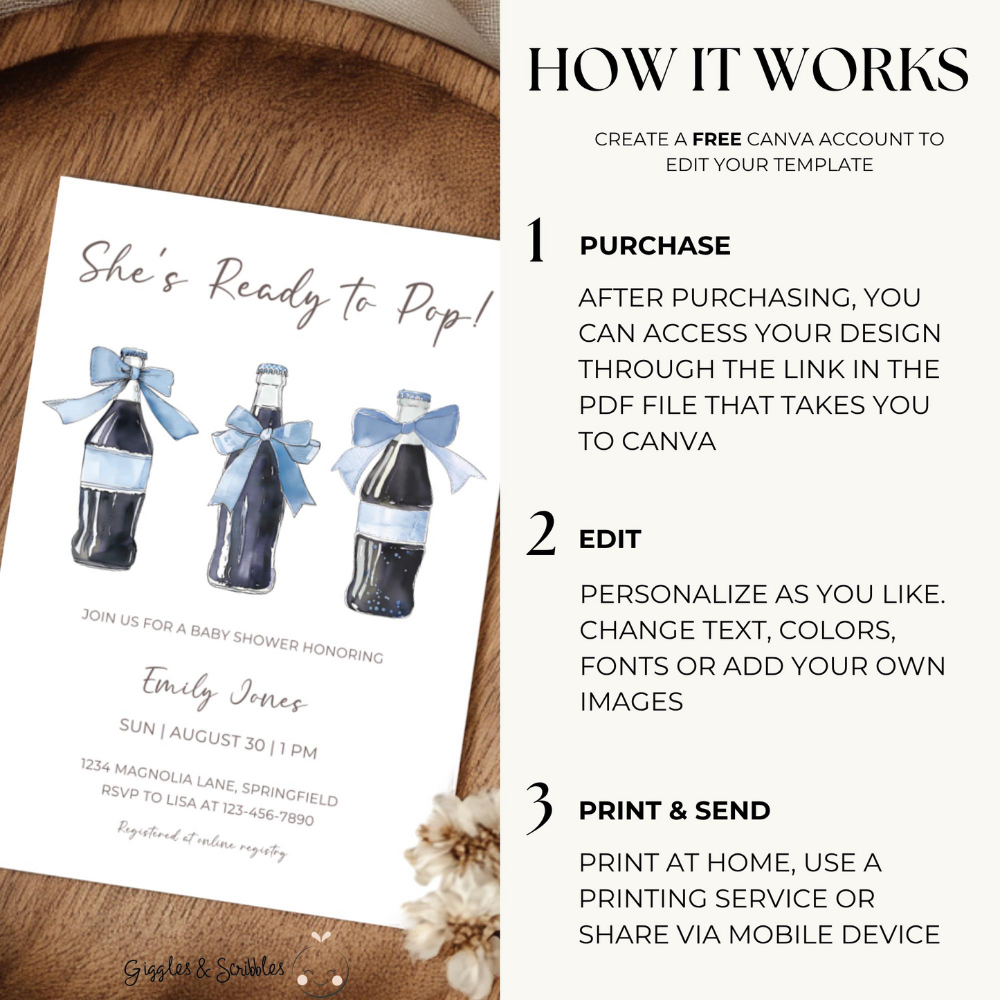 Baby Shower Invitation Bundle - Blue She's Ready To Pop Soda Theme BS153