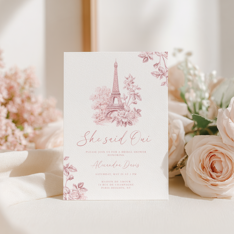 She Said Oui Paris Pink Toile Bridal Shower Invitation L123