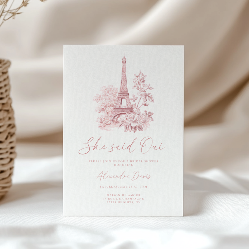 She Said Oui Paris Pink Toile Bridal Shower Invitation L123