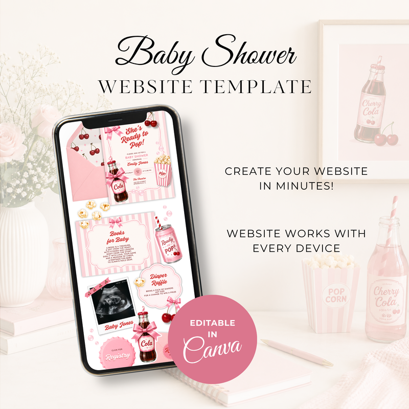 She's Ready To Pop Baby Shower Website Invite with RSVP - Pink Version BS304