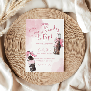 Baby Shower Invitation - Ready To Pop Soda Pink Coquette Bow BS154