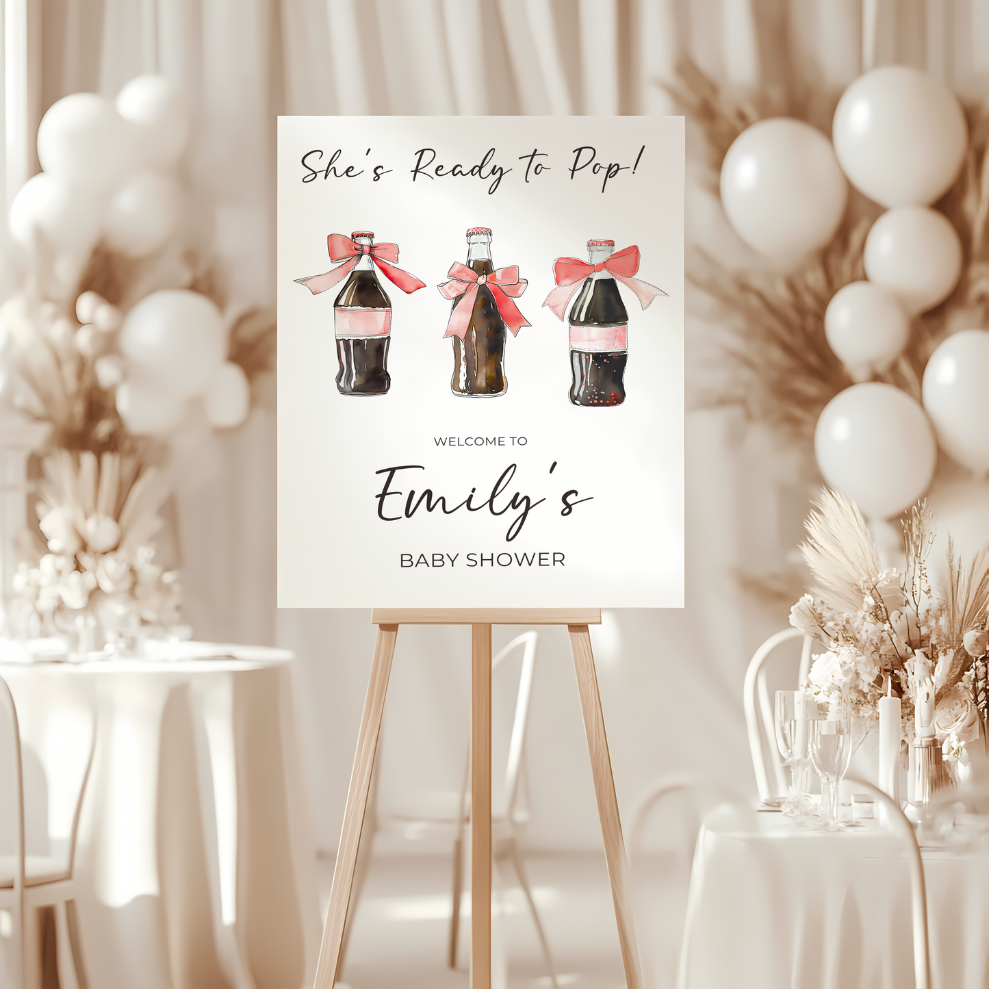 Baby Shower Welcome Sign - She's Ready To Pop Soda Cola BS153