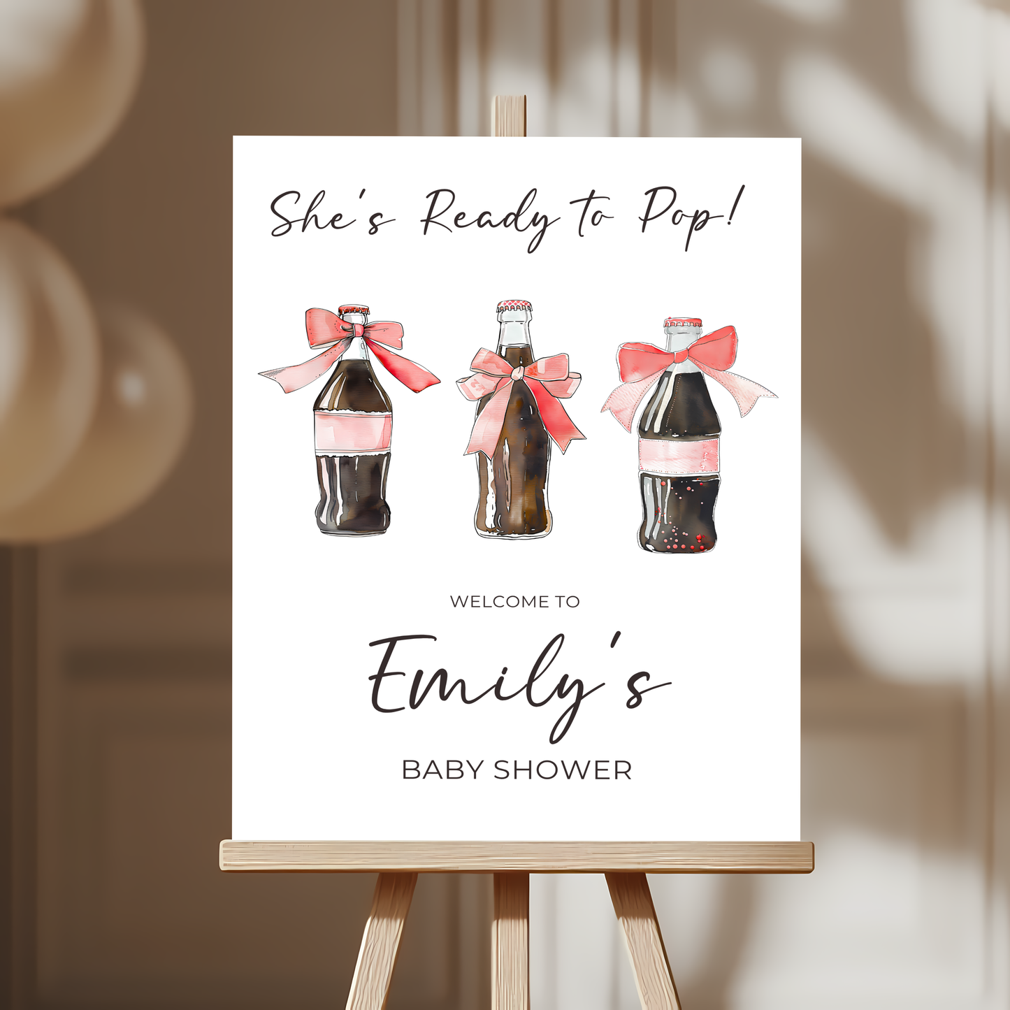 Baby Shower Welcome Sign - She's Ready To Pop Soda Cola BS153