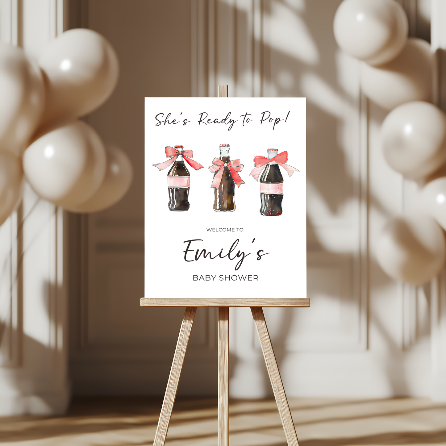 Baby Shower Welcome Sign - She's Ready To Pop Soda Cola BS153