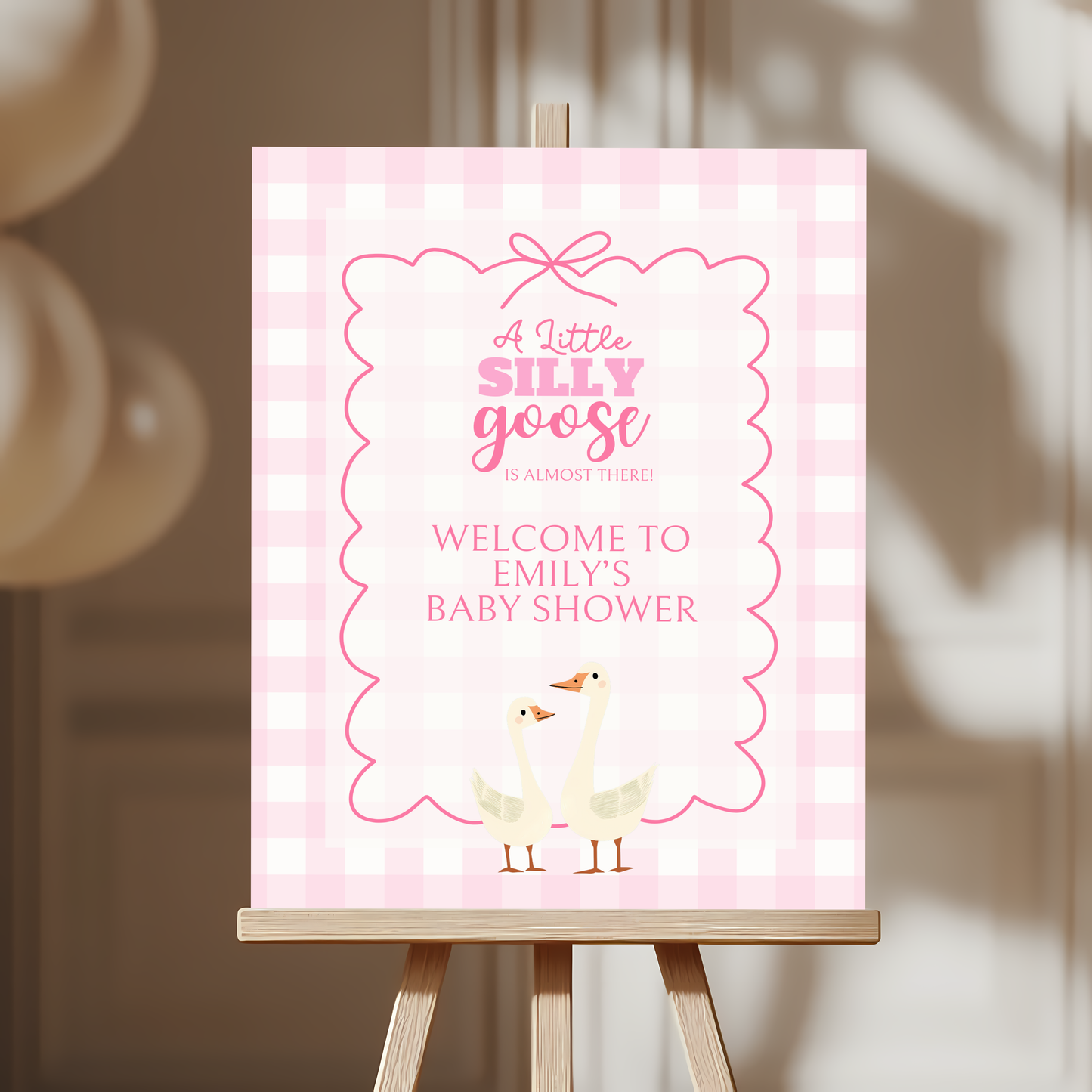 Baby Shower Welcome Sign - Pink Silly Goose Gingham BS22