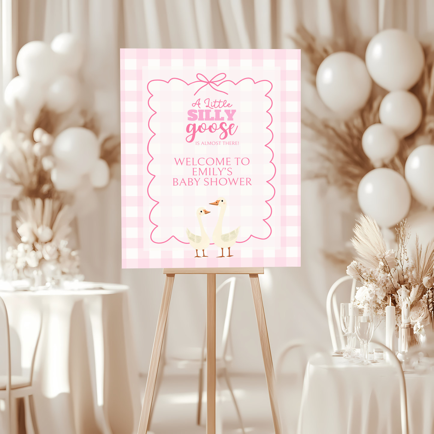 Baby Shower Welcome Sign - Pink Silly Goose Gingham BS22