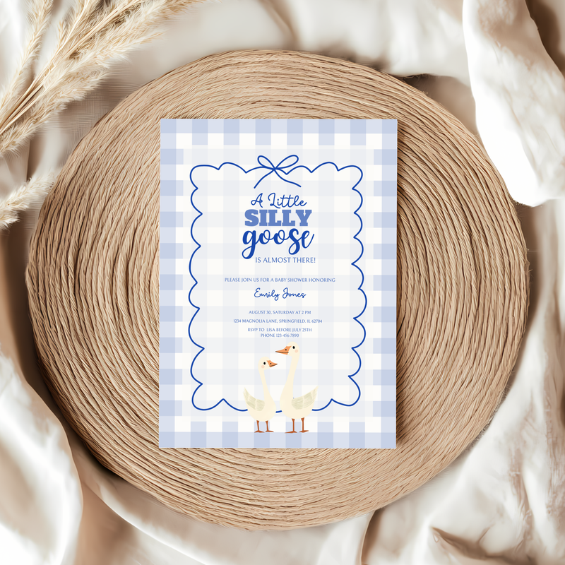 Baby Shower Invitation Bundle - Blue Silly Goose Gingham BS23