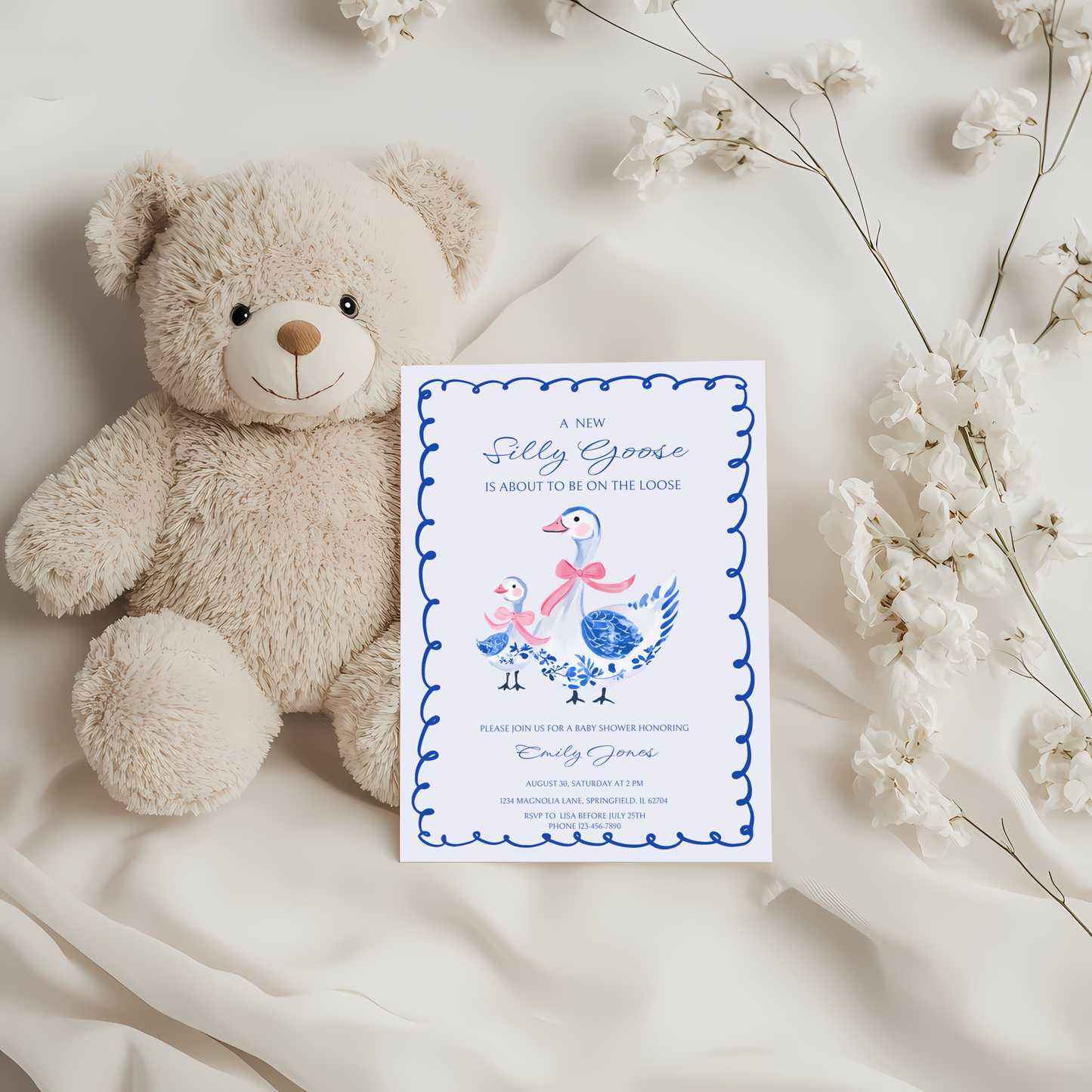 Baby Shower Invitation - Blue Chinoiserie Silly Goose BS28