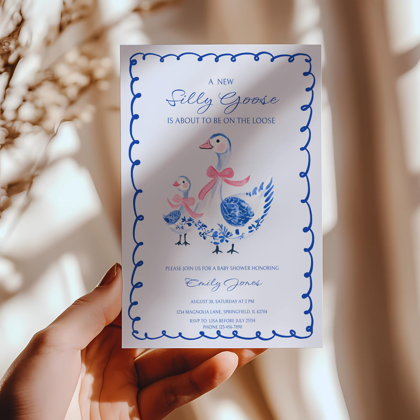 Baby Shower Invitation - Blue Chinoiserie Silly Goose BS28