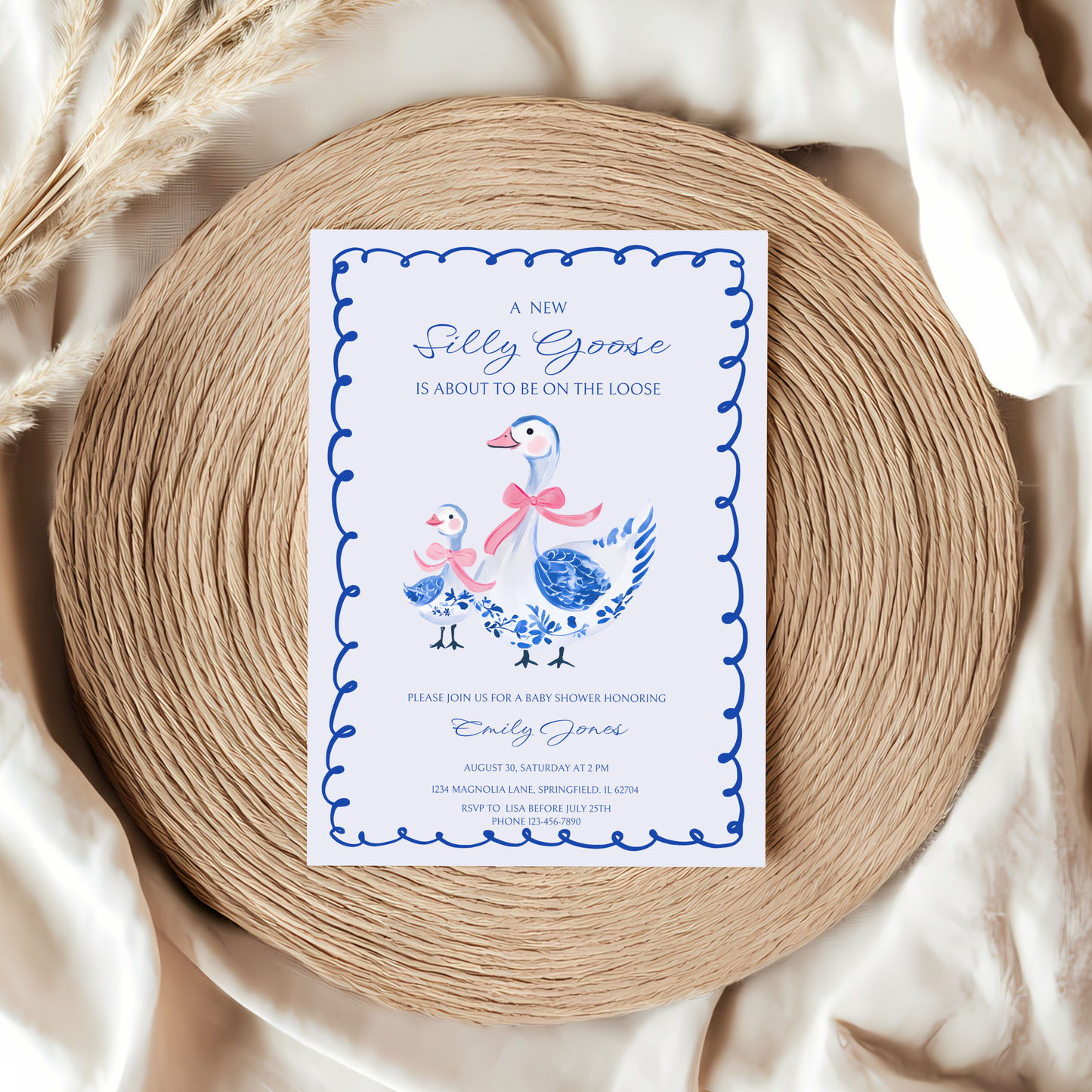 Baby Shower Invitation - Blue Chinoiserie Silly Goose BS28