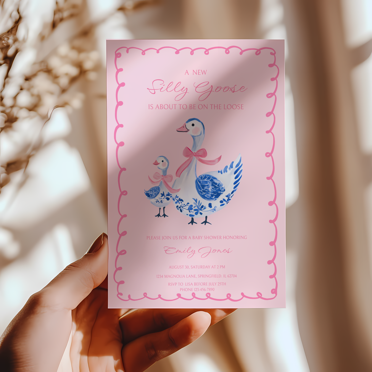 Baby Shower Invitation - Pink Chinoiserie Silly Goose BS29