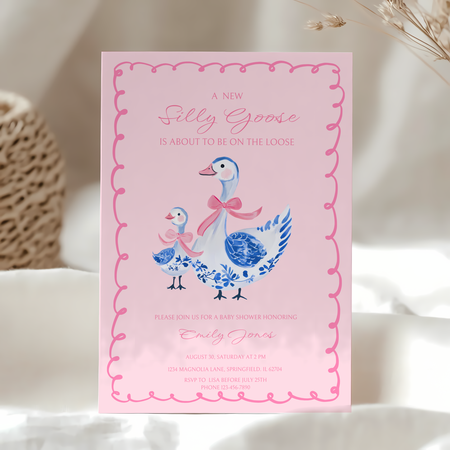 Baby Shower Invitation - Pink Chinoiserie Silly Goose BS29