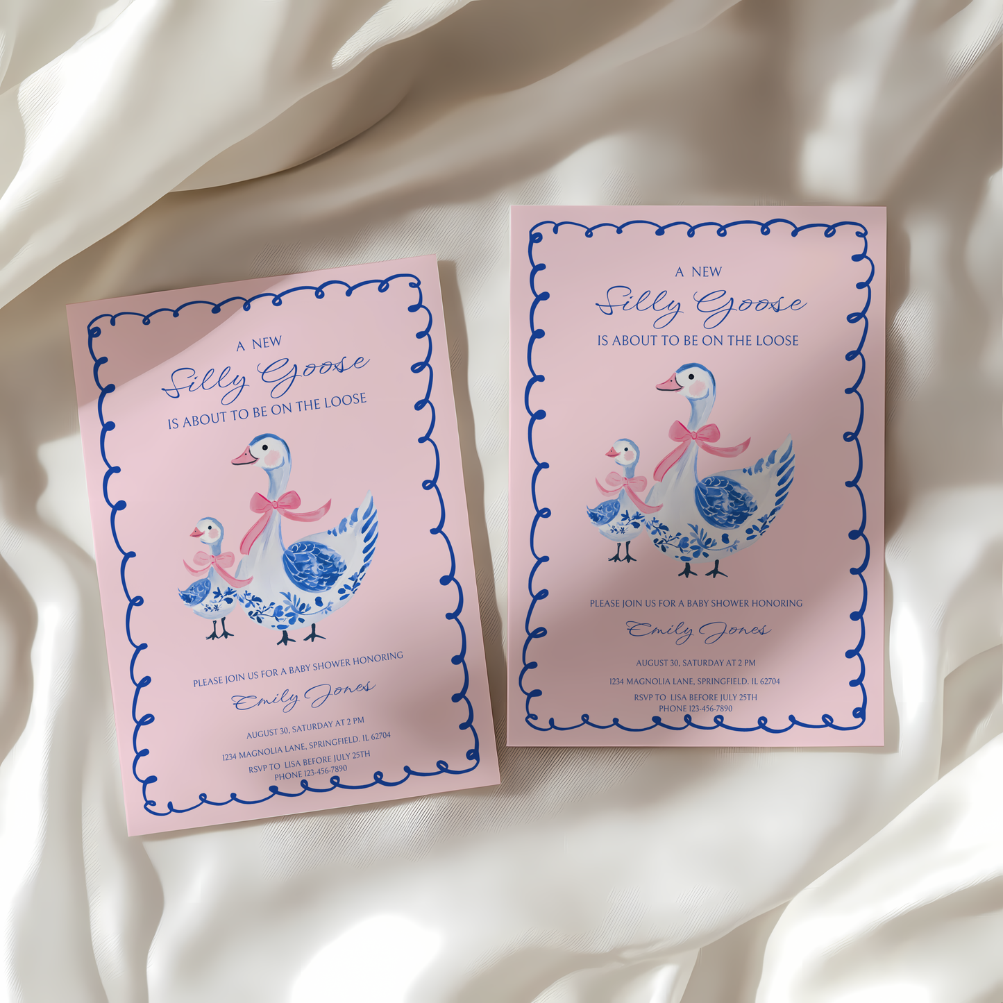 Baby Shower Invitation - Blue Pink Chinoiserie Silly Goose BS27