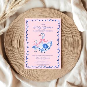 Baby Shower Invitation - Blue Pink Chinoiserie Silly Goose BS27