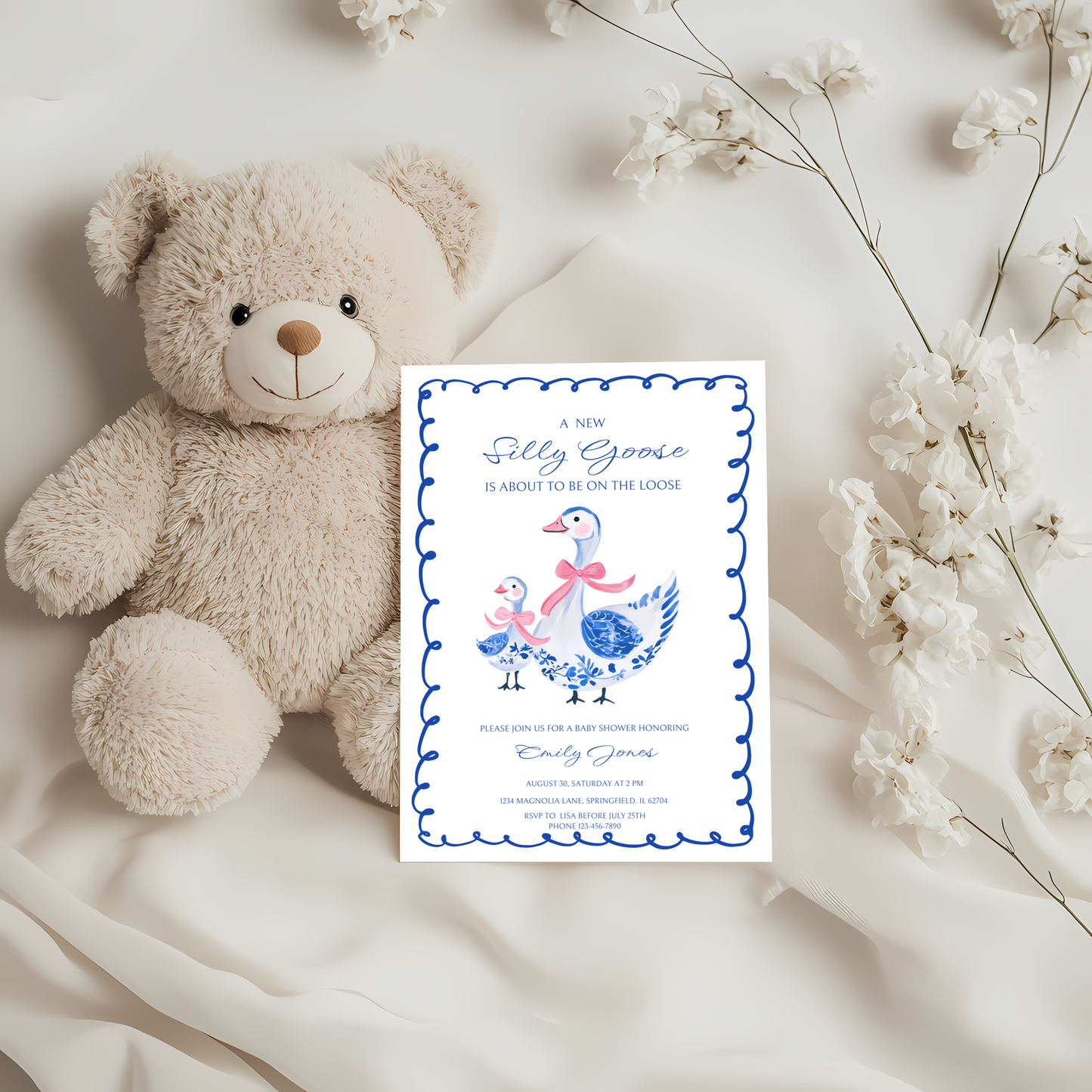 Baby Shower Invitation - Blue Chinoiserie Silly Goose BS30