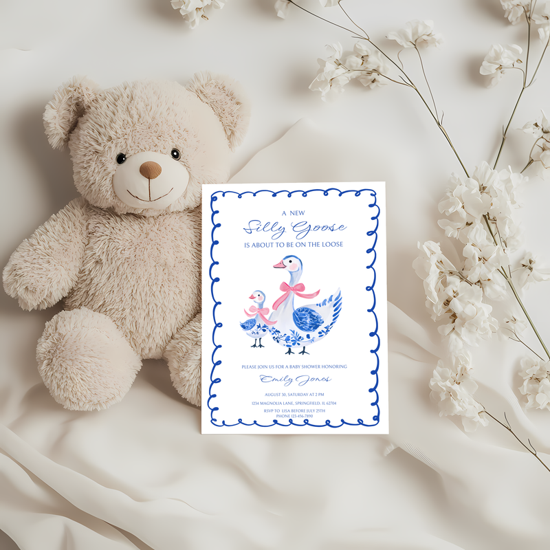 Baby Shower Invitation - Blue Chinoiserie Silly Goose BS30