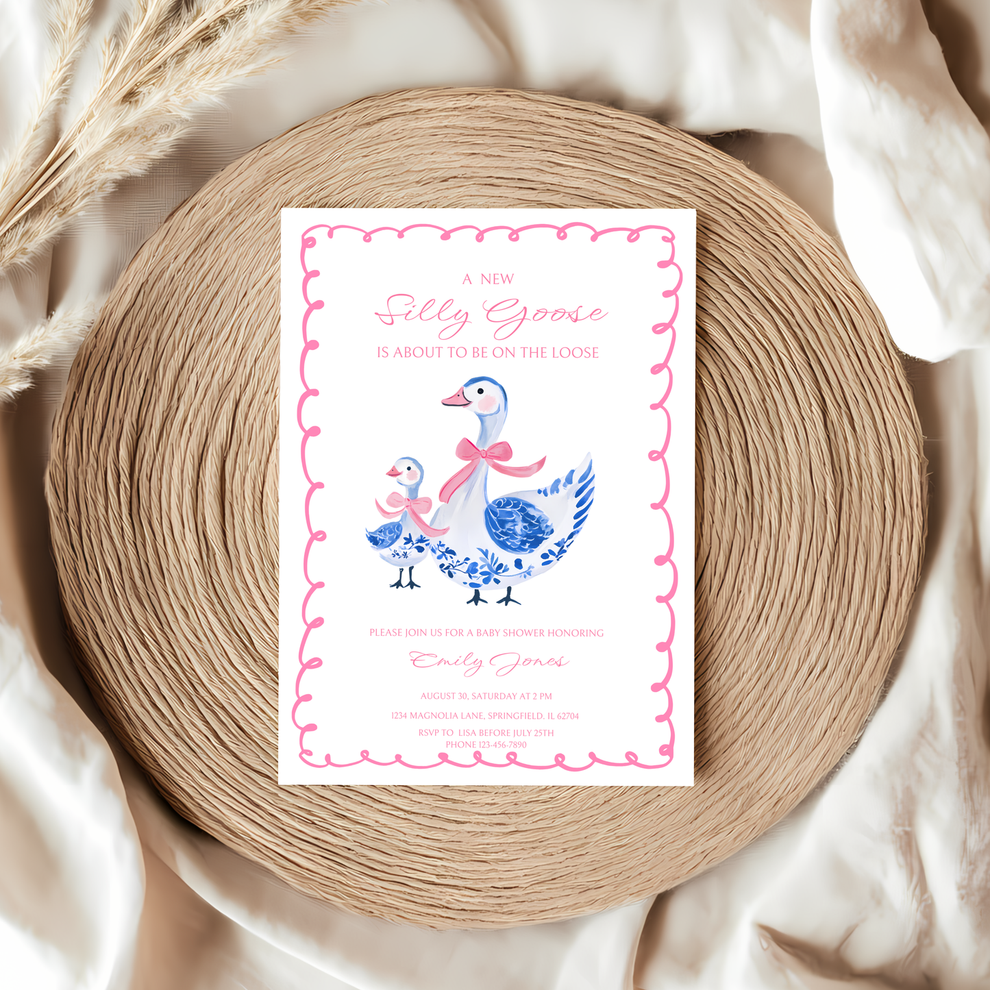 Baby Shower Invitation - Pink Chinoiserie Silly Goose BS31
