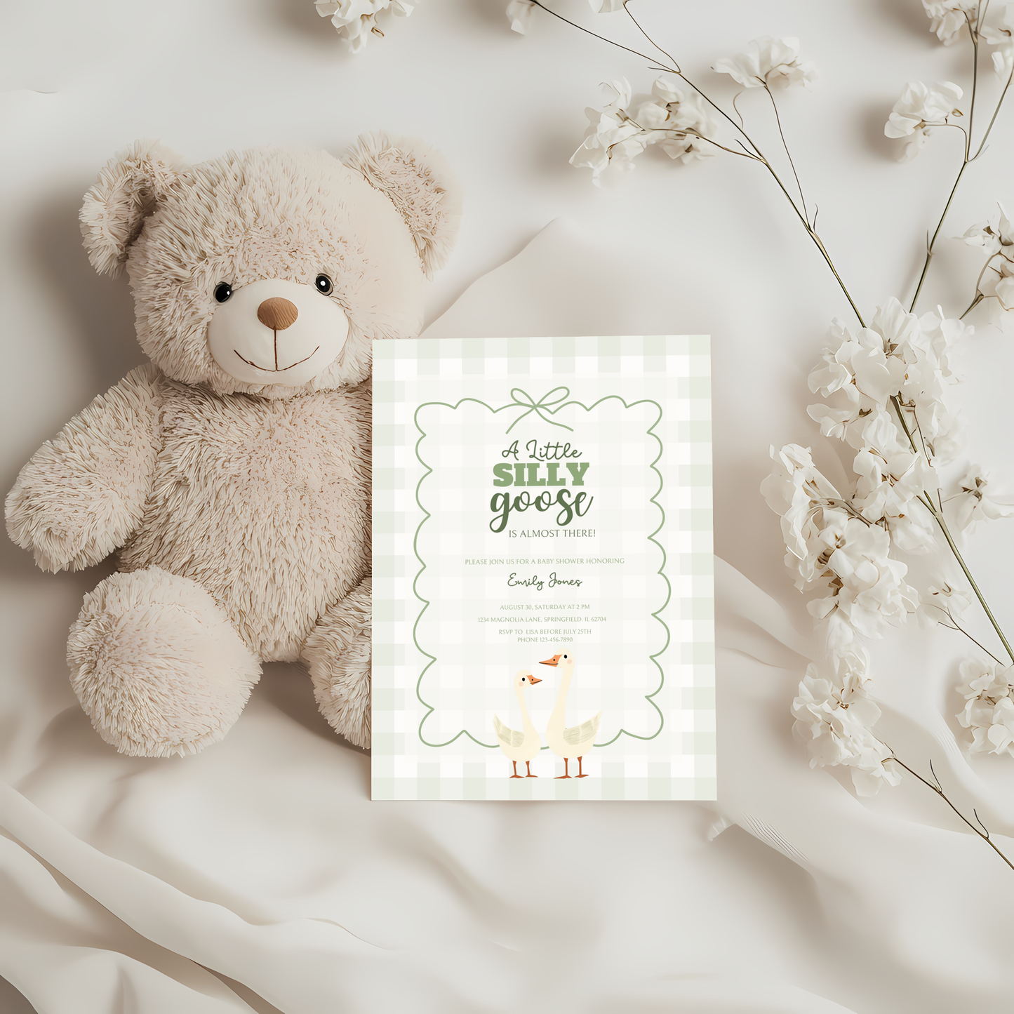 Baby Shower Invitation Bundle - Green Silly Goose Gingham BS24