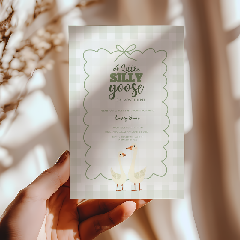 Baby Shower Invitation - Green Silly Goose Gingham BS24