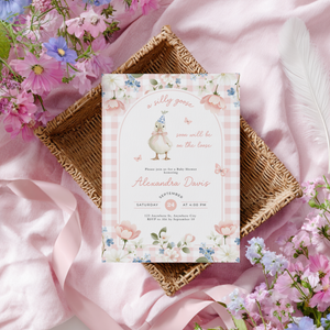 Pink Gingham Silly Goose Baby Shower Invitation L96