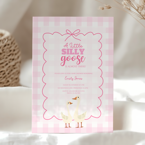 Baby Shower Invitation - Pink Silly Goose Gingham BS22