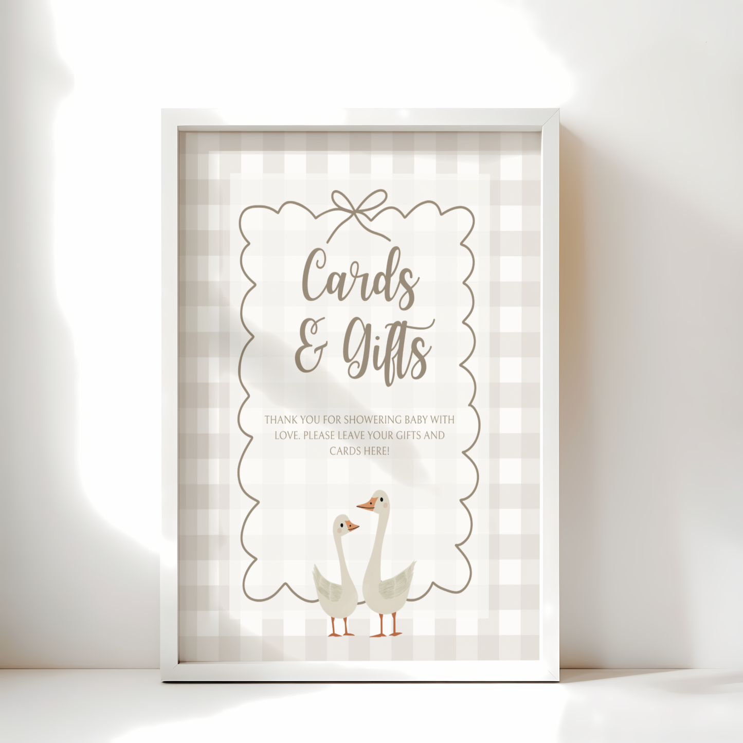 Baby Shower Table Sign Bundle - Beige Silly Goose Gingham Neutral BS25