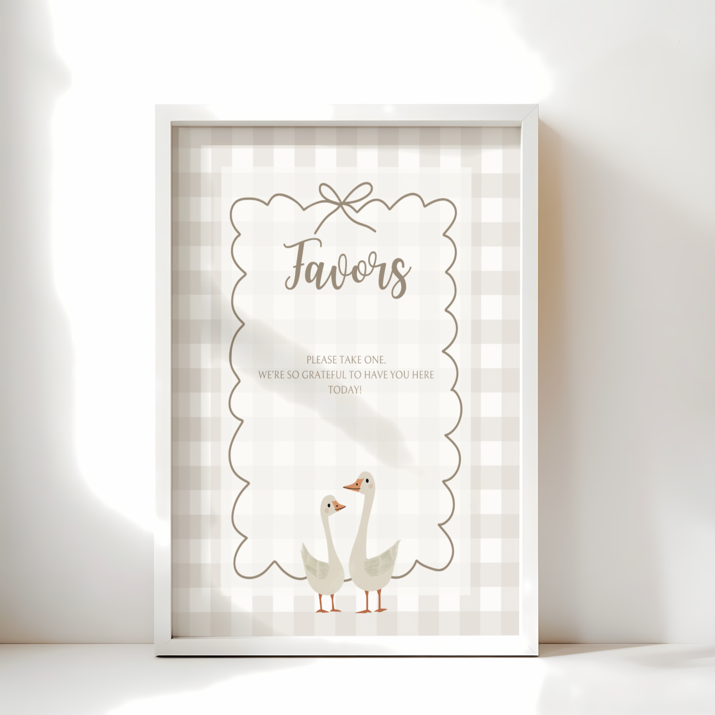 Baby Shower Table Sign Bundle - Beige Silly Goose Gingham Neutral BS25