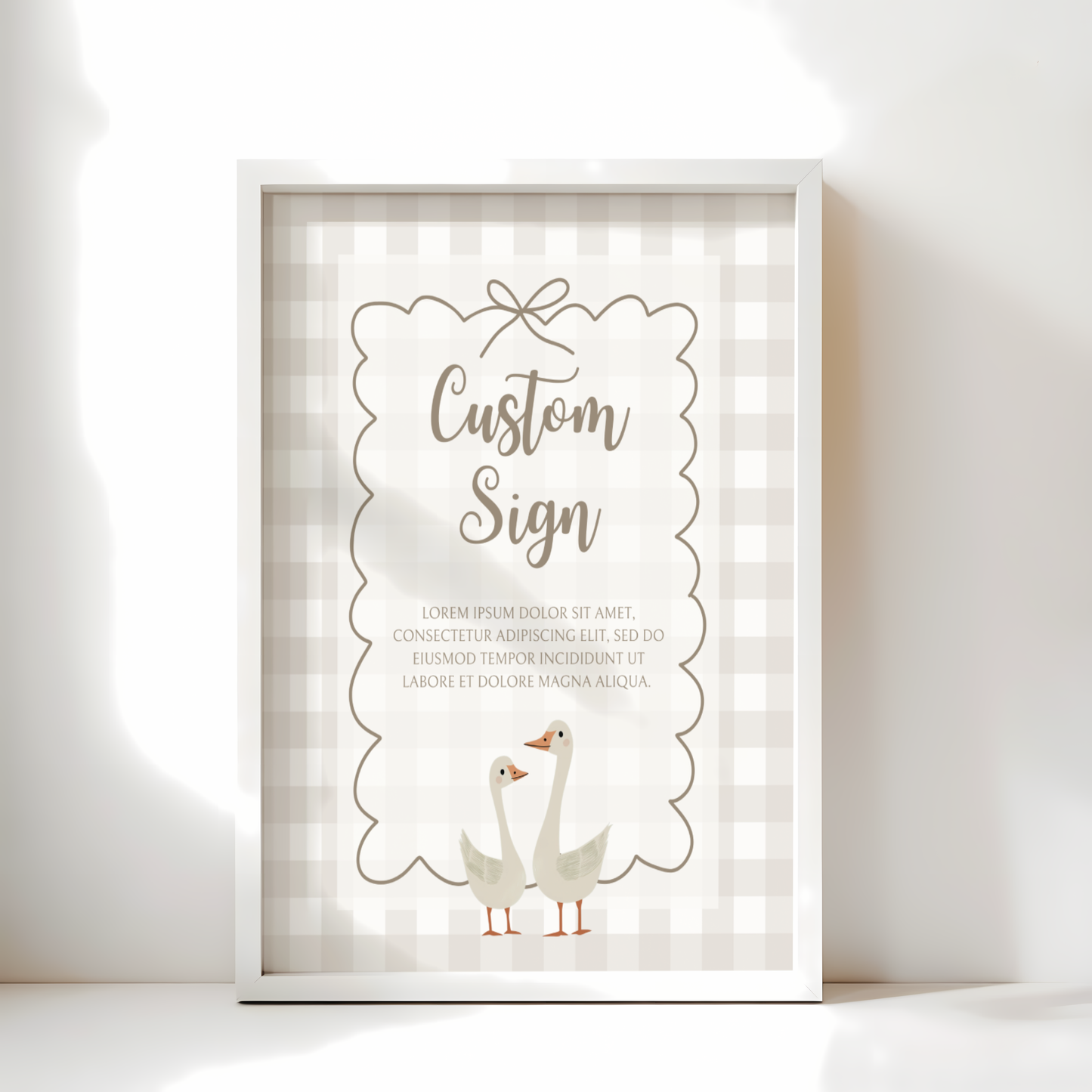 Baby Shower Table Sign Bundle - Beige Silly Goose Gingham Neutral BS25