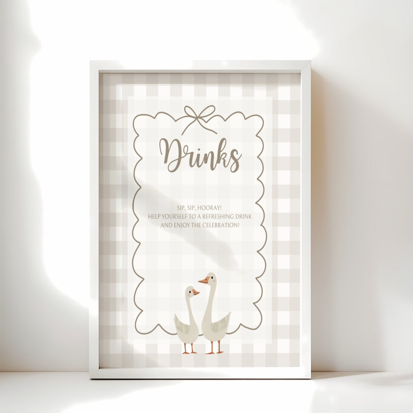 Baby Shower Table Sign Bundle - Beige Silly Goose Gingham Neutral BS25