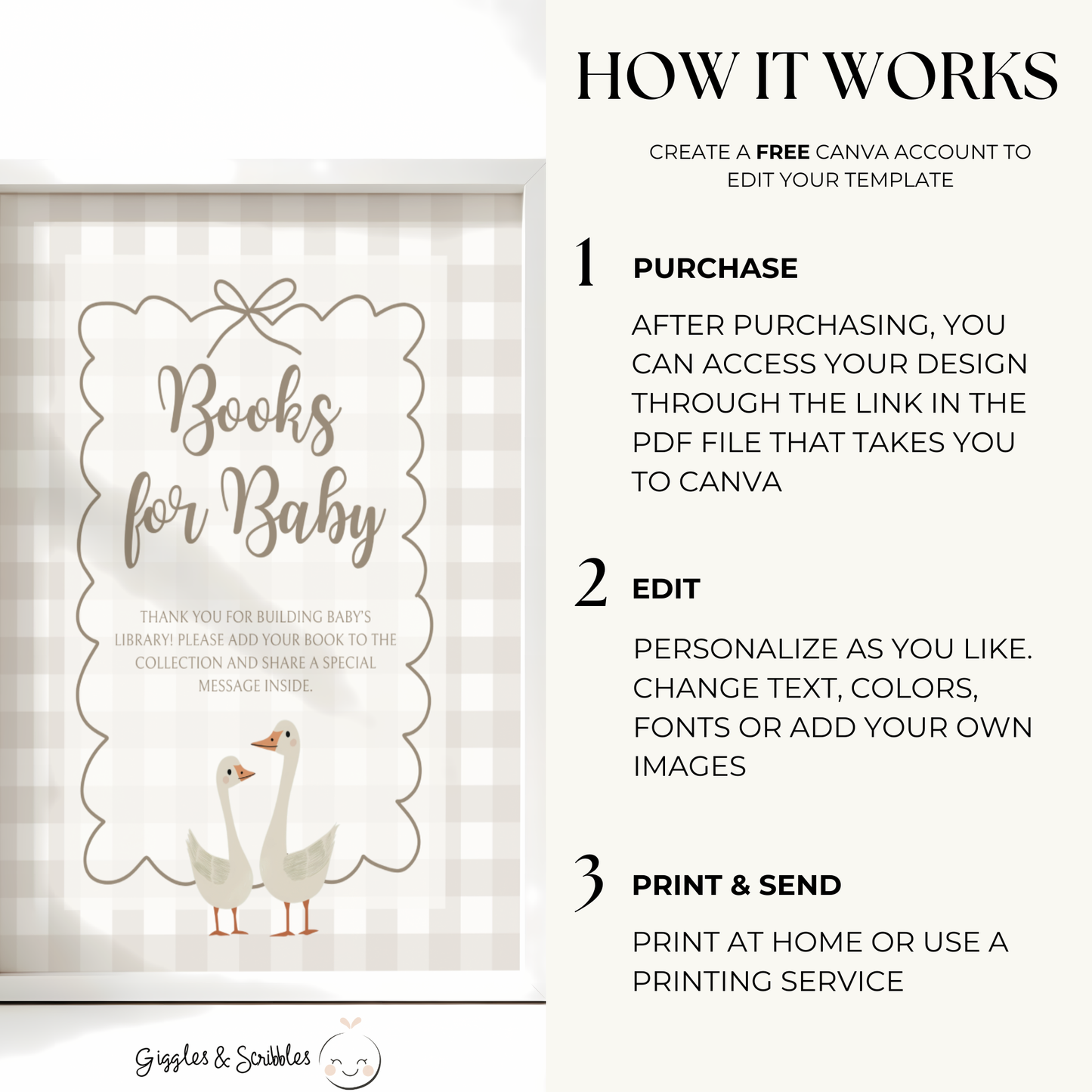 Baby Shower Table Sign Bundle - Beige Silly Goose Gingham Neutral BS25