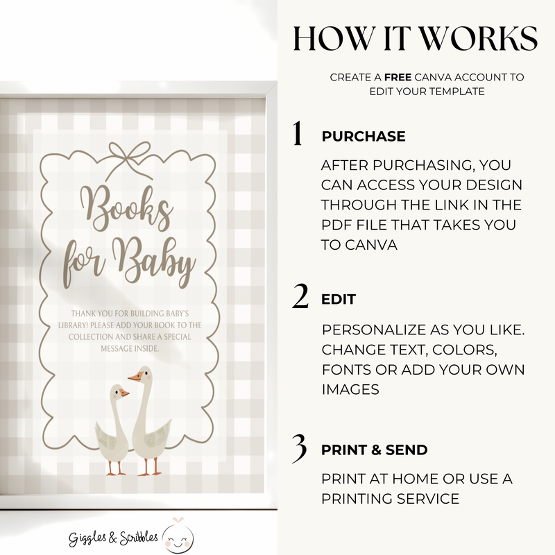 Baby Shower Table Sign Bundle - Beige Silly Goose Gingham Neutral BS25