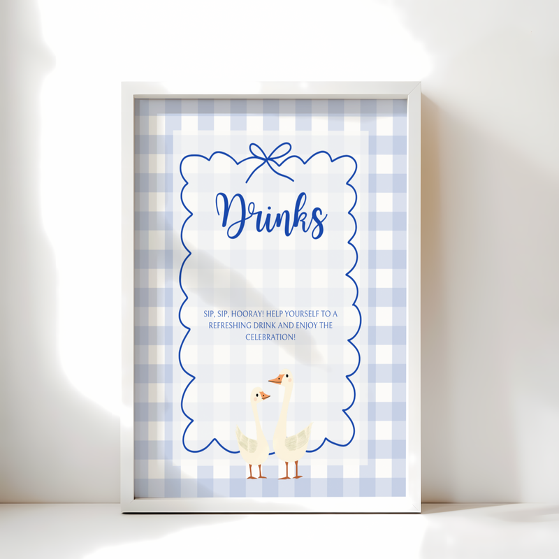 Baby Shower Table Sign Bundle - Blue Silly Goose Gingham BS23