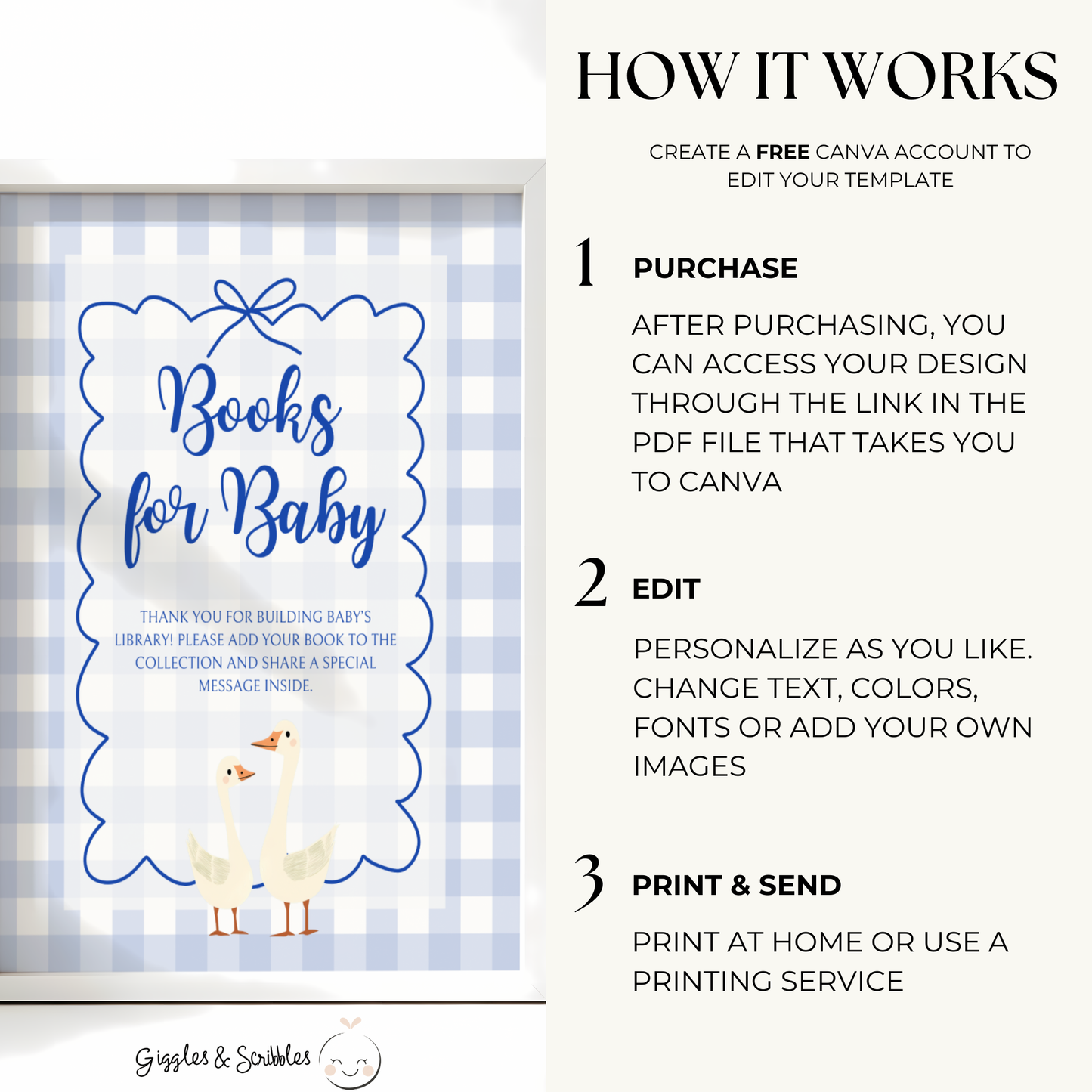 Baby Shower Table Sign Bundle - Blue Silly Goose Gingham BS23
