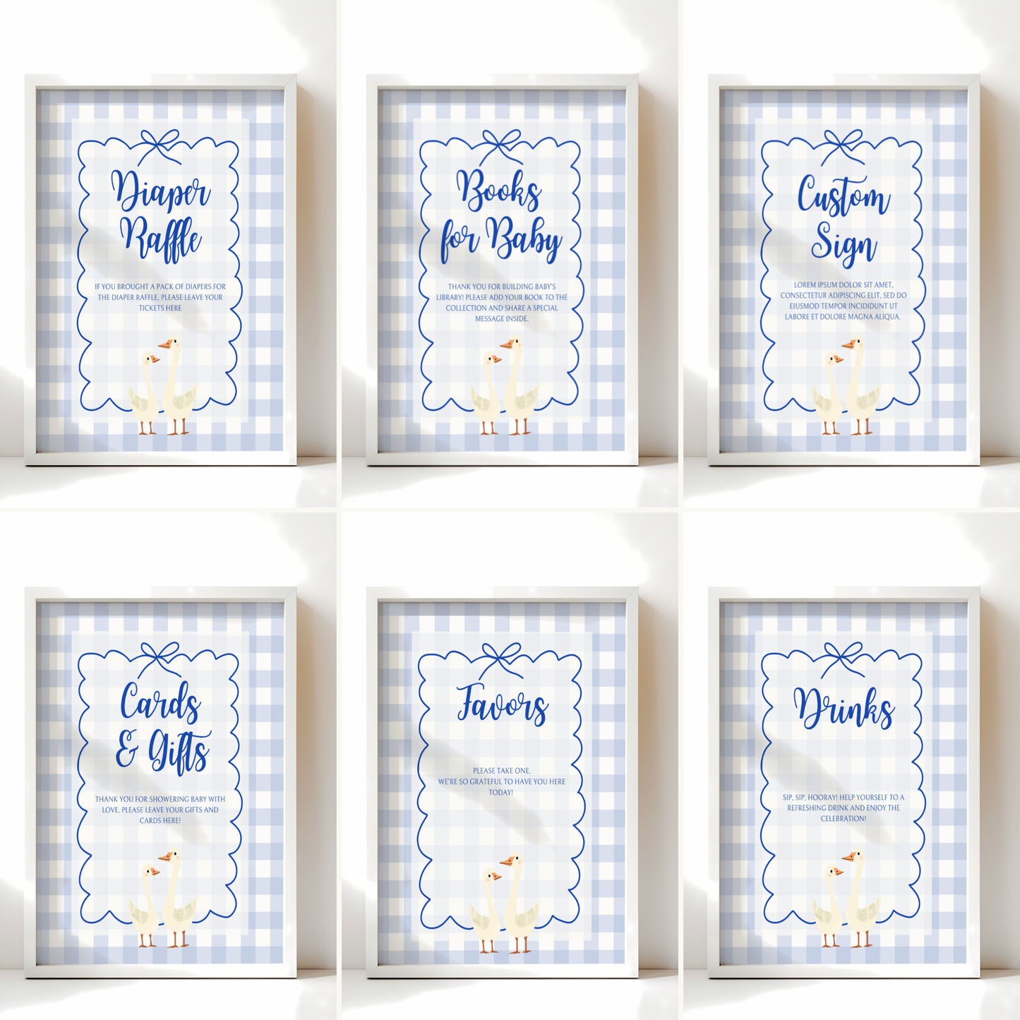 Baby Shower Table Sign Bundle - Blue Silly Goose Gingham BS23