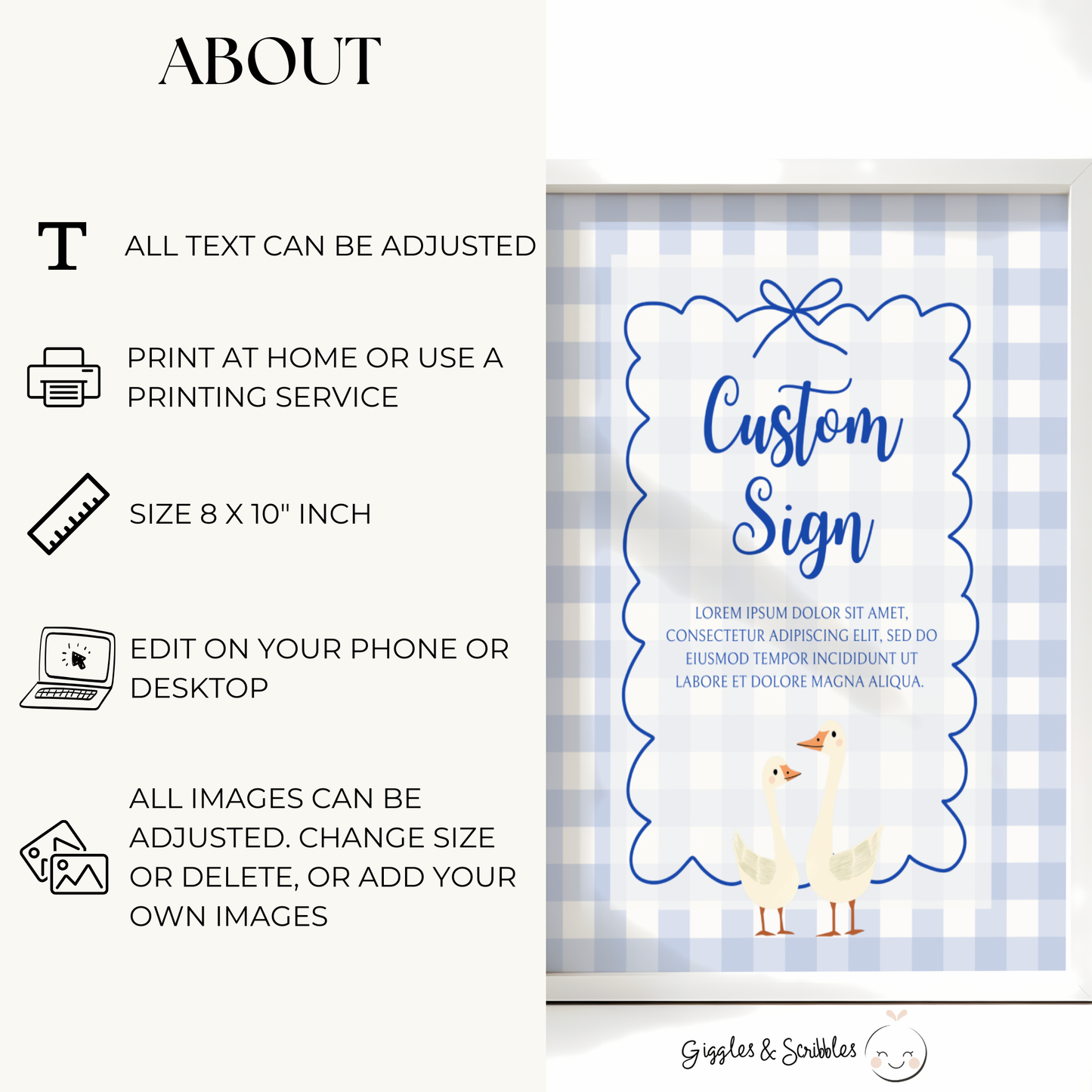 Baby Shower Table Sign Bundle - Blue Silly Goose Gingham BS23