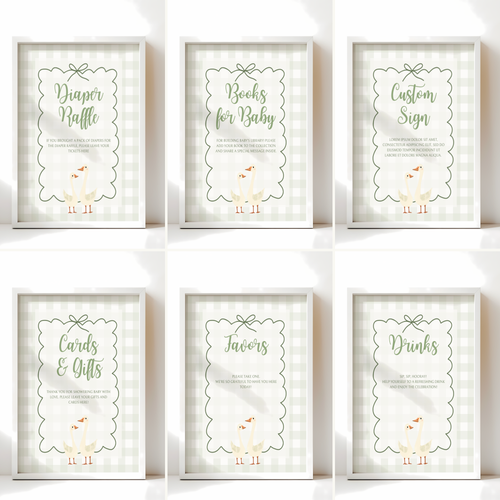 Baby Shower Table Sign Bundle - Green Silly Goose Gingham BS24