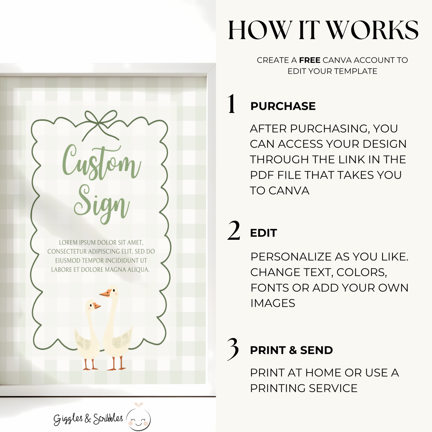 Baby Shower Table Sign Bundle - Green Silly Goose Gingham BS24