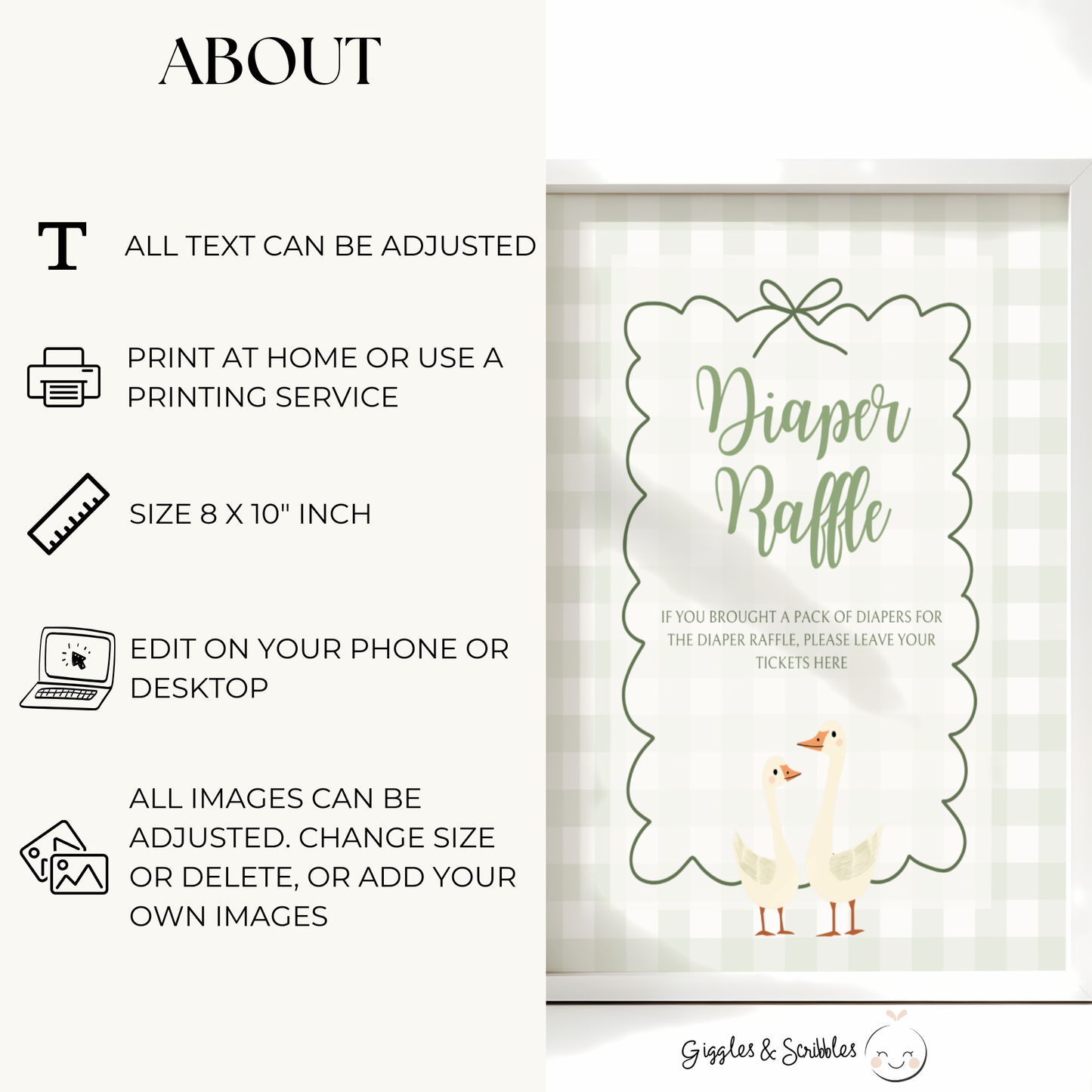 Baby Shower Table Sign Bundle - Green Silly Goose Gingham BS24