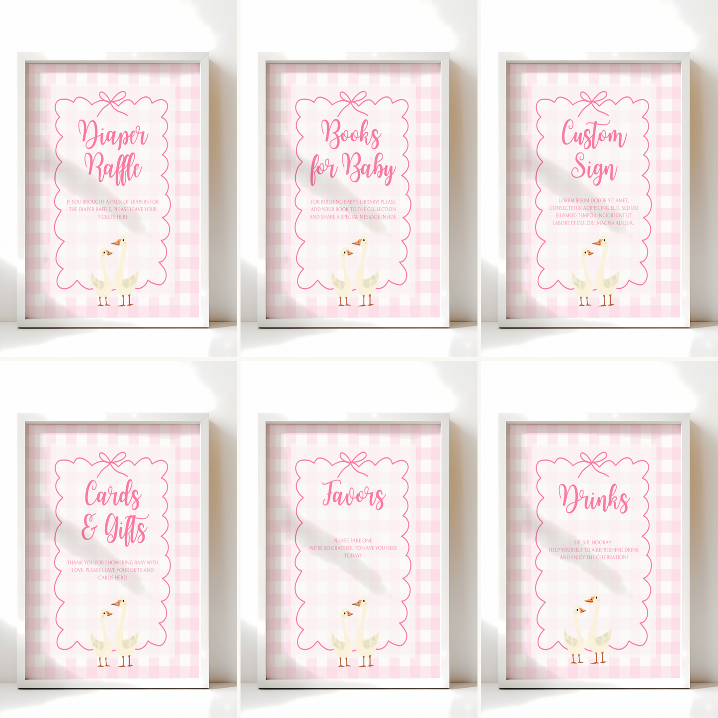 Baby Shower Table Sign Bundle - Pink Silly Goose Gingham BS22